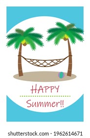 HAPPY Summer!! Palm Tree and Hammock Beach Side Greeting Card