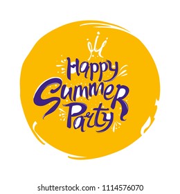 Happy Summer party and crown vector logo. Round template for design.