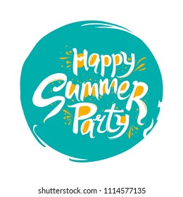 Happy Summer party vector logo. Turquoise round template for design.