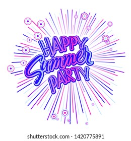 Happy Summer Party. Vector multicolored logo on dark blue background. Label template.