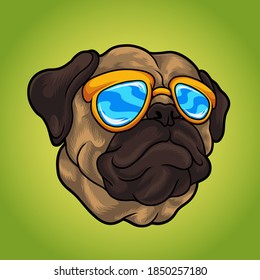 Happy summer pug vector illustration