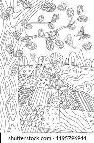 happy summer rustic scenery for your coloring book