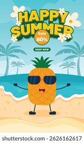Happy Summer Sale Announcement with a Pineapple Character