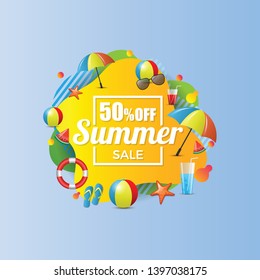 happy summer sale background layout for banners. voucher discount. colorful Vector illustration