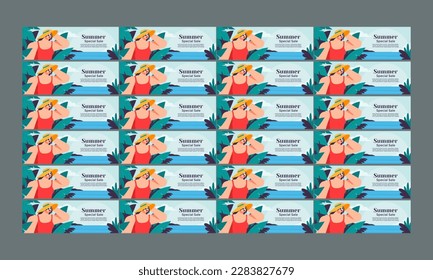 happy summer sale day banner set template vector flat design