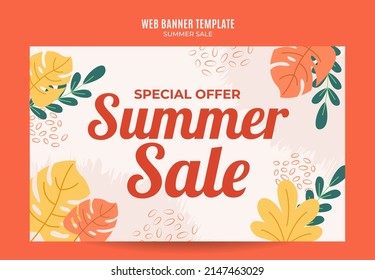 Happy Summer Sale Web Banner for Social Media Poster, banner, space area and background