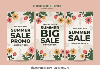 Happy Summer Sale Web Banner for Social Media Vertical Poster, banner, space area and background