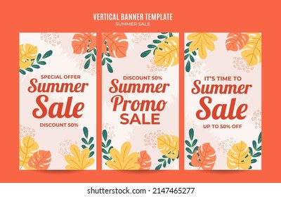 Happy Summer Sale Web Banner for Social Media Vertical Poster, banner, space area and background