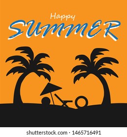 happy summer silhouette coconut tree in orange background