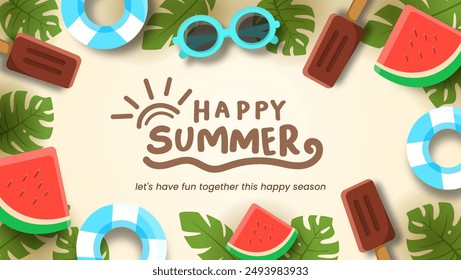 Happy Summer eignet sich für Grußkarten, mit attraktiven Sommer-Design-Elementen. EPS 10 Vektorillustration