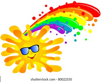 Happy summer sun and the rainbow