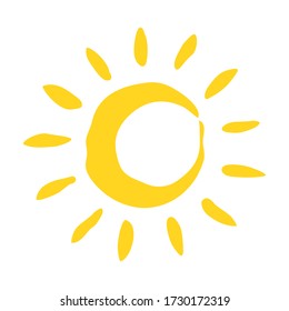 Happy summer sun symbol hand painted with paint brush, isolated on white background. Vector illustration