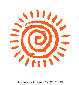 Happy summer sun symbol hand painted with paint brush, isolated on white background. Vector illustration