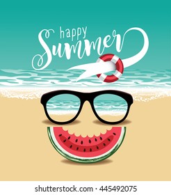 Happy summer sunglasses and watermelon design. EPS 10 vector.