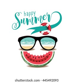 Happy summer sunglasses and watermelon design. EPS 10 vector.