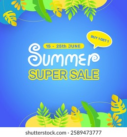 Happy summer super sale banner designs. Suitable for Horizontal posters, greeting cards, and website headers.