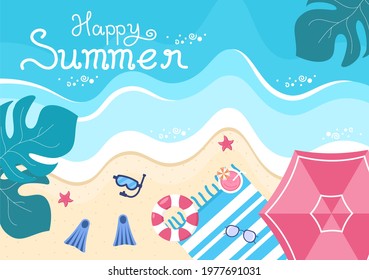 Happy Summer Time in Beach Seaside Vector Illustration for Background, Wallpaper or Banners