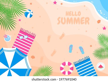 Happy Summer Time in Beach Seaside Vector Illustration for Background, Wallpaper or Banners