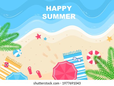 Happy Summer Time in Beach Seaside Vector Illustration for Background, Wallpaper or Banners