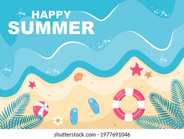 Happy Summer Time in Beach Seaside Vector Illustration for Background, Wallpaper or Banners