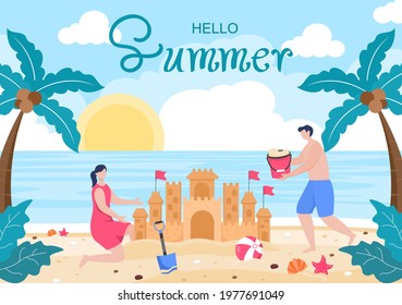 Happy Summer Time in Beach Seaside Vector Illustration for Background, Wallpaper or Banners