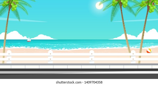 happy summer trip,sea road vector.