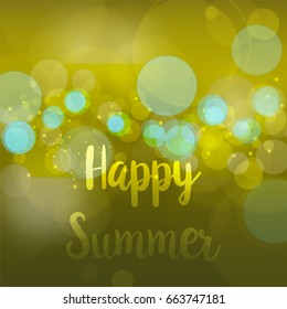 Happy Summer. Vector abstract bokeh blur background. Festive defocused lights. design illustraton graphic for summer party and holiday vacation