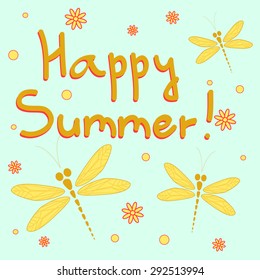 Happy summer vector card with dragonflies