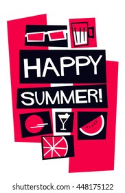 Happy Summer! (Vector Illustration in Flat Style Poster Design)