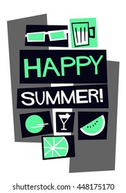 Happy Summer! (Vector Illustration in Flat Style Poster Design)