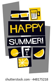 Happy Summer! (Vector Illustration in Flat Style Poster Design)