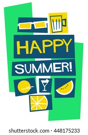 Happy Summer! (Vector Illustration in Flat Style Poster Design)