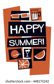 Happy Summer! (Vector Illustration in Flat Style Poster Design)