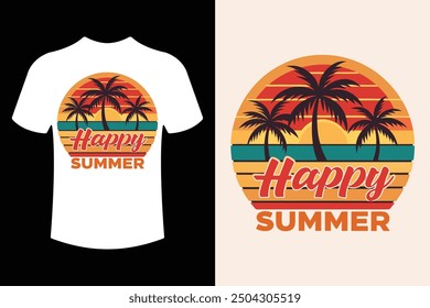 Happy Summer vector illustration with typography, perfect for summer vacation t-shirt designs.