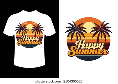 Happy Summer vector illustration with typography, perfect for summer vacation t-shirt designs.