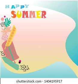 Happy Summer vector on bright colorful background.