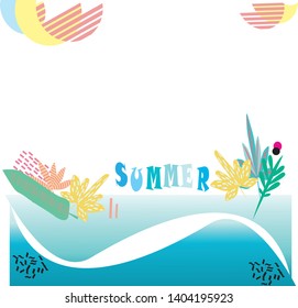 Happy Summer vector on bright colorful background.