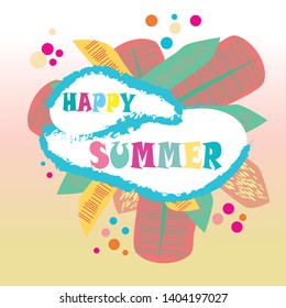 Happy Summer vector on bright colorful background.