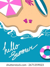 Verano Playa Azul Retro Moderno Simple Ilustración Póster Vector