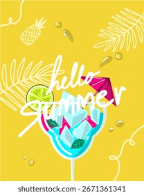 Sommer frisches Eis Cocktail Retro bunte kalte Poster Illustration Vektor