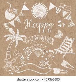 Happy summer, vector set. Isolated design elements for invitations, greeting cards, flyers.