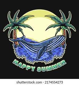 Happy Summer Whale Vector Illustration