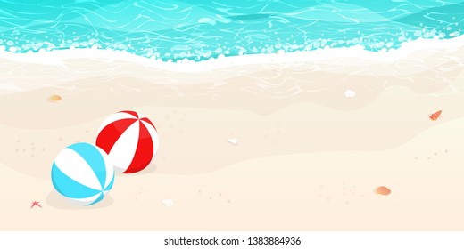 happy summer,beach blue wave,beach balls  vector

