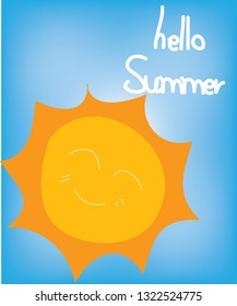 Happy summer.Summer sun with big sign.vector illustration, background.