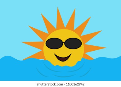 Happy sun bathing in the sea.
