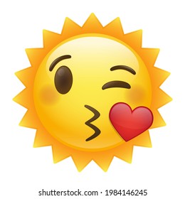 Happy Sun Blowling Kiss Emoji. Summer Vacations Icon Symbol. Illustration Face Vector Design Art.