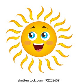 happy sun cartoon isolated over white background vector