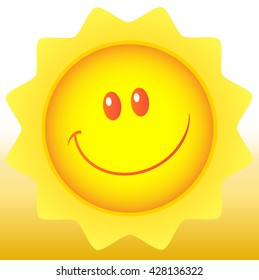 Happy Sun Cartoon Mascot Character. Vector Illustration With Background