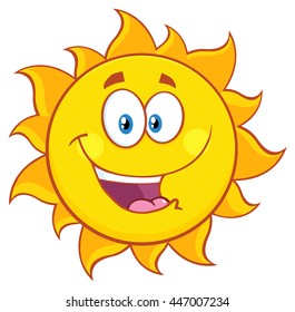 Happy Sun Cartoon Mascot Character. Vector Illustration Isolated On White Background