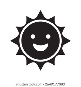 Ícone de personagem de sol feliz com um rosto sorridente representando verão divertido clima ensolarado uma previsão positiva e crianças atividades de férias vetor ícone de glifo sólido
